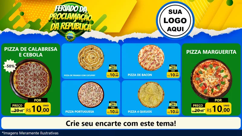 Modelo de TV para TV Horizontal com o tema Feriado da Proclamação da República para Pizzaria