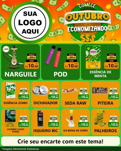 Modelo de Rede Social para Feed Instagram com o tema Comece Outubro Economizando para Tabacaria