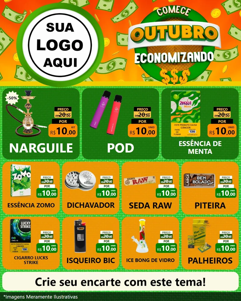 Modelo de Rede Social para Feed Instagram com o tema Comece Outubro Economizando para Tabacaria