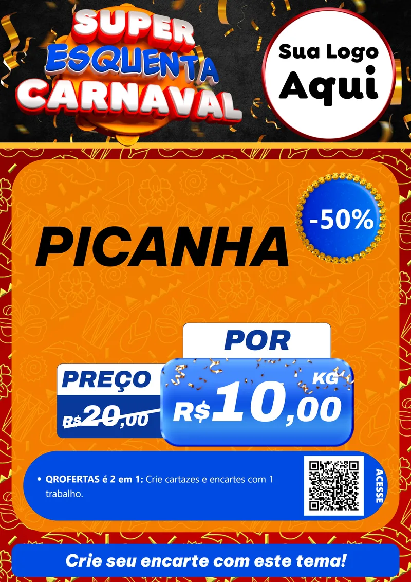Modelo de Cartaz para Cartaz A4 Vertical com o tema Super Esquenta de Carnaval para Açougue