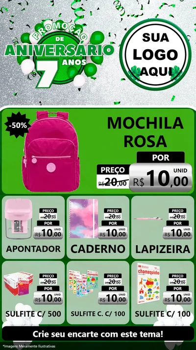 Modelo de Rede Social para Stories com o tema Promoção de Aniversário - 7 Anos para Papelaria