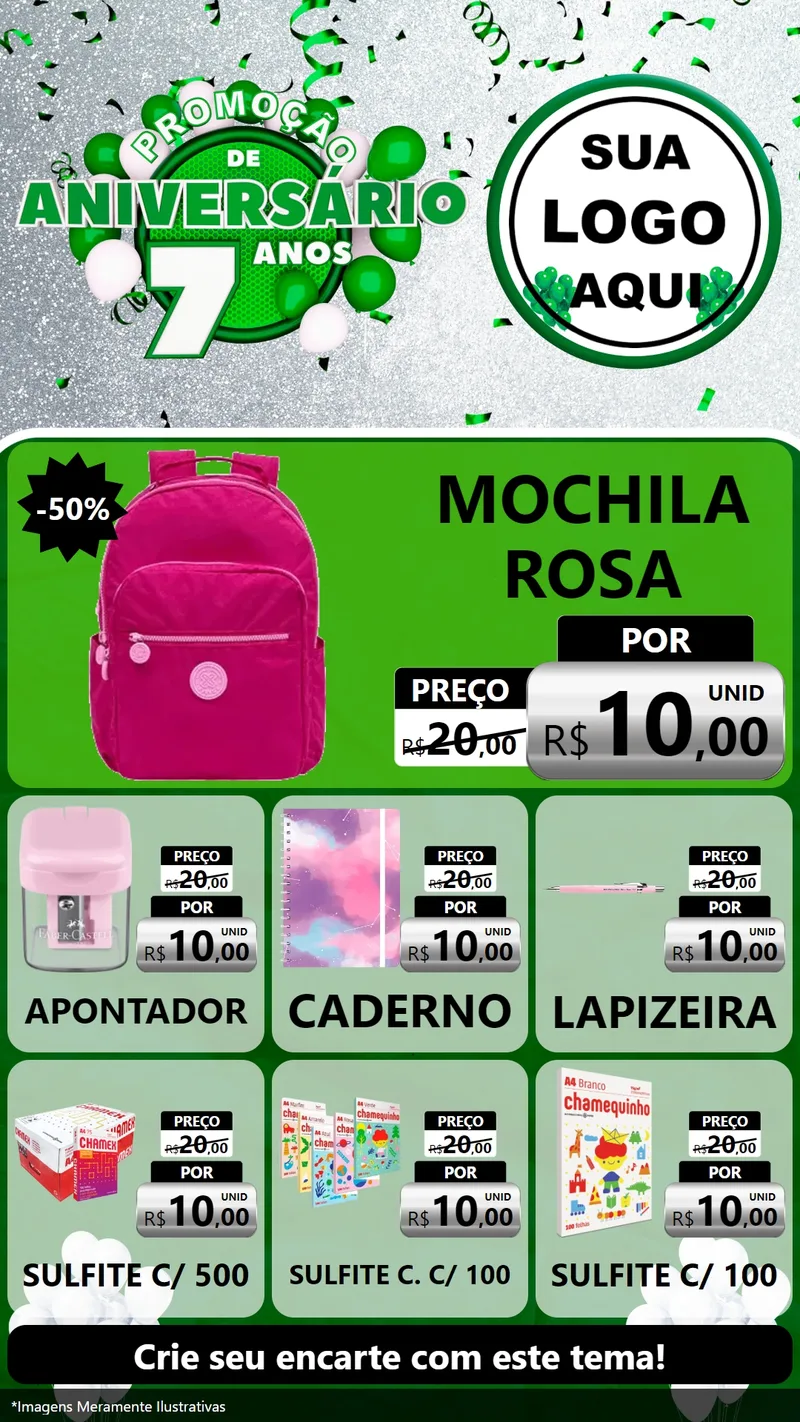 Modelo de Rede Social para Stories com o tema Promoção de Aniversário - 7 Anos para Papelaria