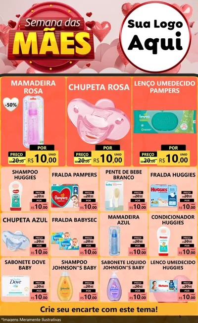 Modelo de Encarte para Encarte Grande com o tema Semana das Mães para Bebês