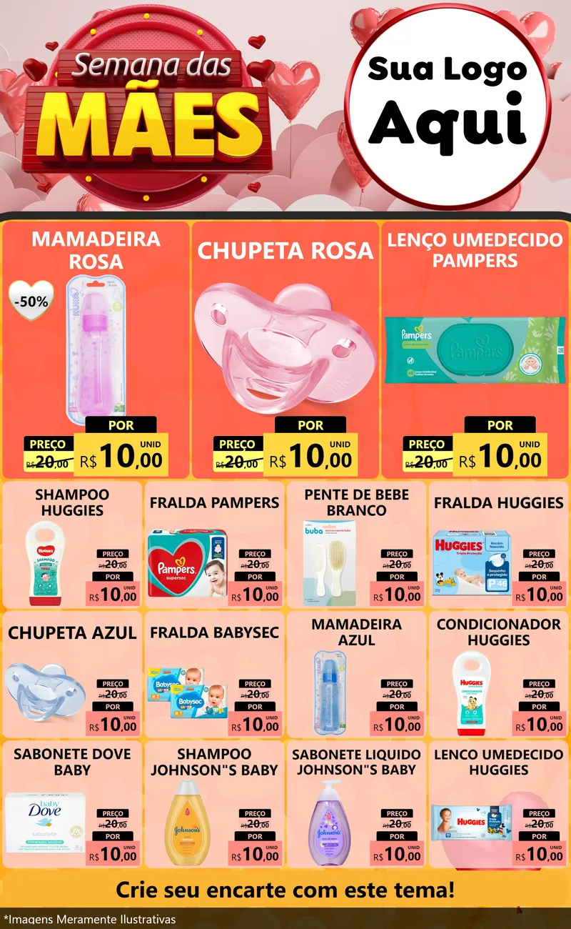 Modelo de Encarte para Encarte Grande com o tema Semana das Mães para Bebês