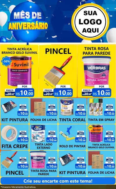 Modelo de Encarte para Encarte Grande com o tema Mês de Aniversário para Tintas e Ferramentas