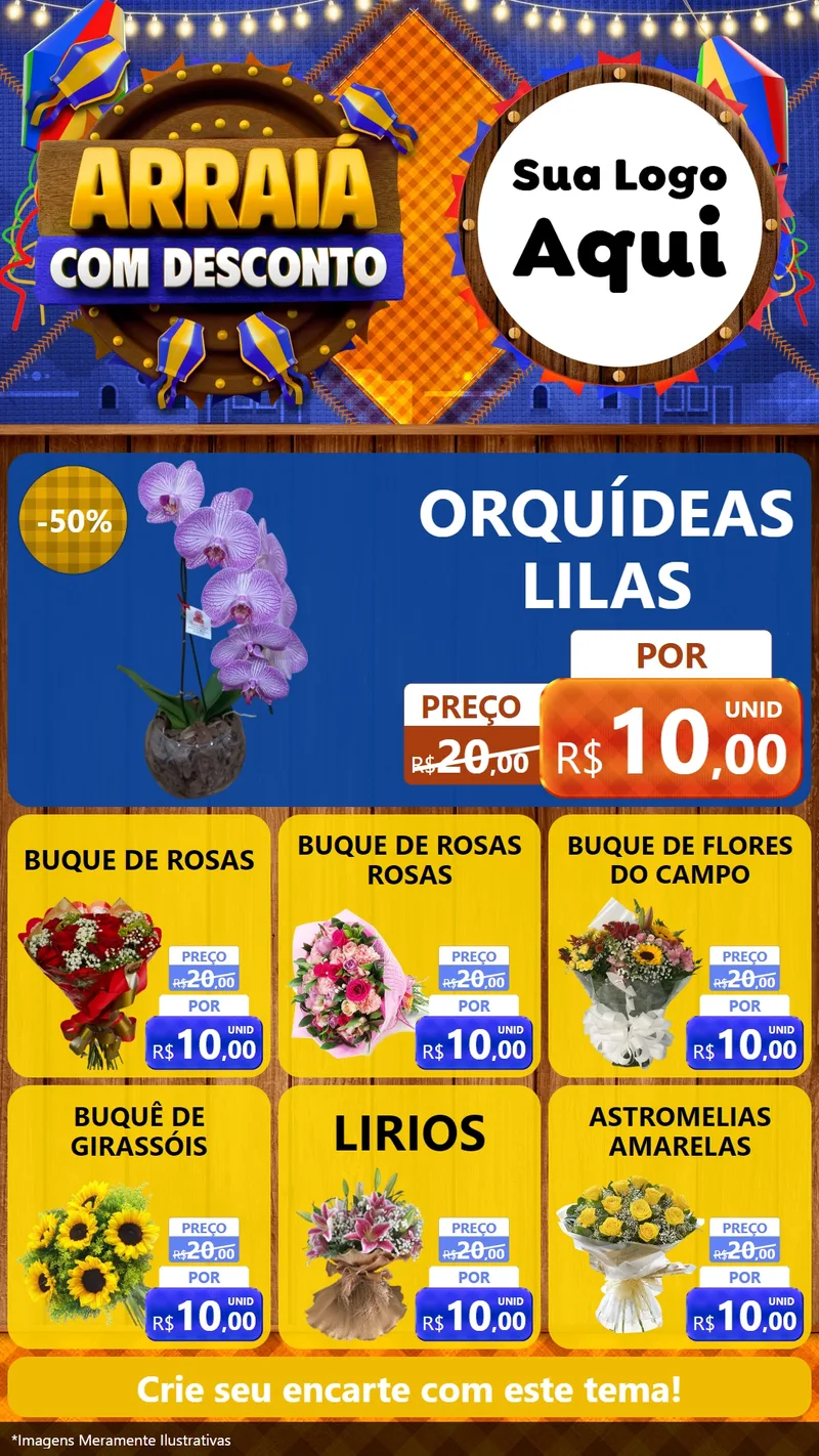 Modelo de Rede Social para Stories com o tema Arraiá Com Desconto para Floricultura e jardim