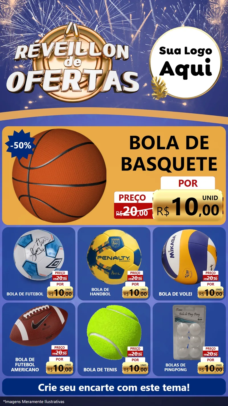 Modelo de Rede Social para Stories com o tema Réveillon de Ofertas para Artigos Esportivos