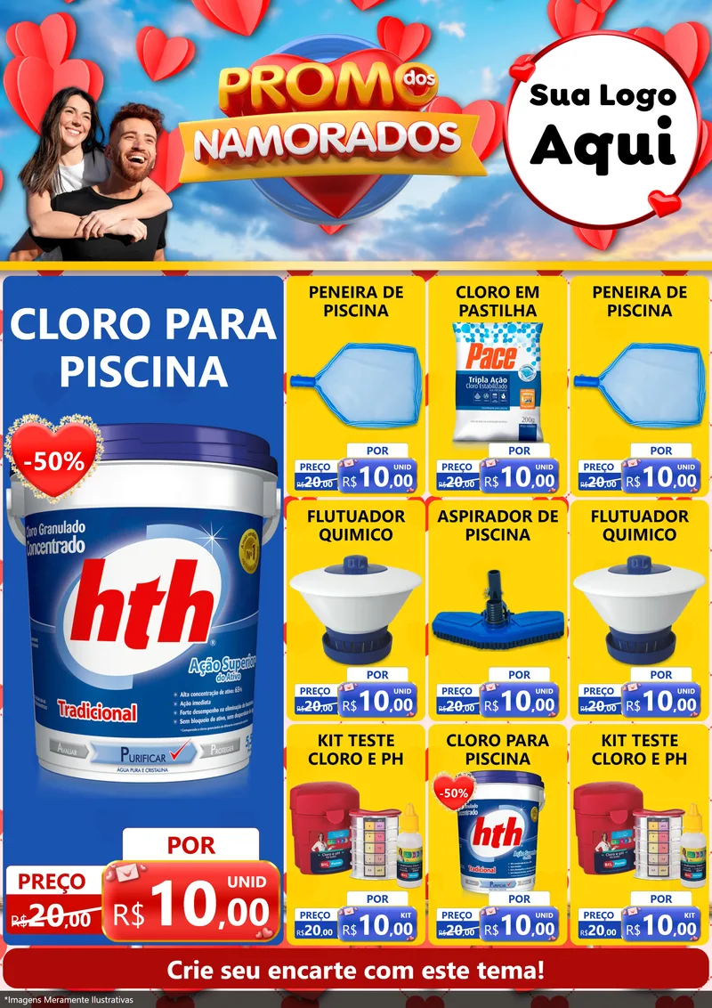 Modelo de Encarte para Encarte A4 Vertical com o tema Promo dos Namorados para Produtos para Piscina