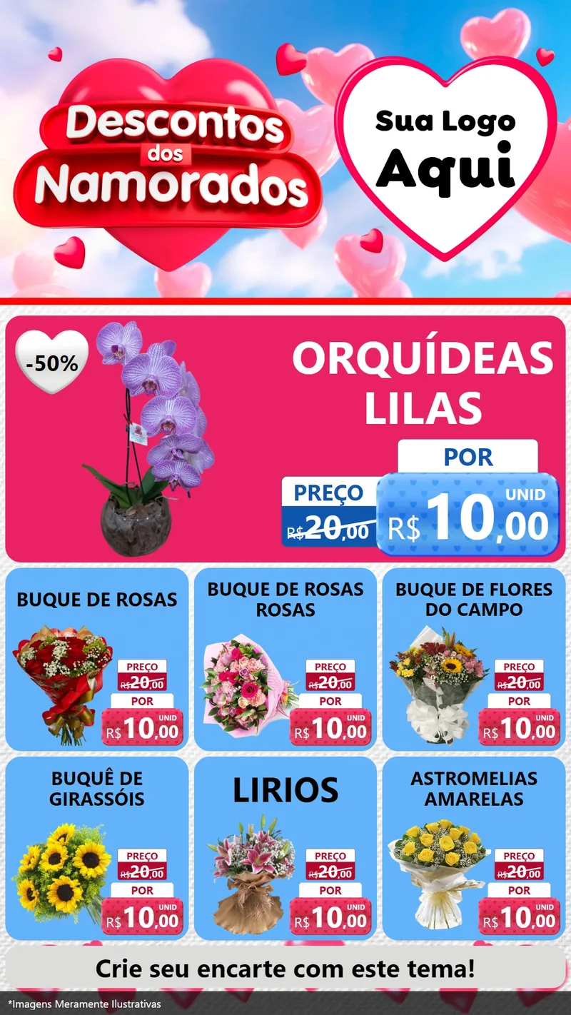 Modelo de Rede Social para Stories com o tema Descontos dos Namorados para Floricultura e jardim
