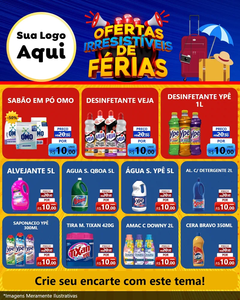 Modelo de Rede Social para Feed Instagram com o tema Ofertas Irresistíveis de Férias para Produtos de Limpeza
