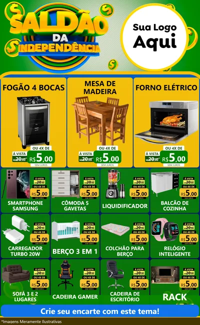 Modelo de Encarte para Encarte Grande com o tema Saldão da Indepêndencia para Móveis e Eletro