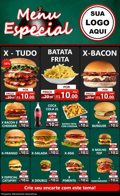 Modelo de Encarte para Encarte Grande com o tema Menu Especial para Hamburgueria