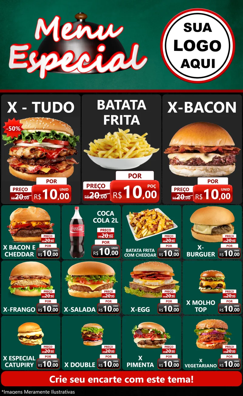 Modelo de Encarte para Encarte Grande com o tema Menu Especial para Hamburgueria