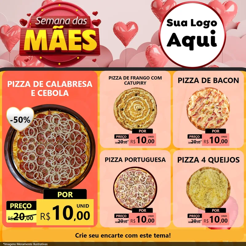 Modelo de Rede Social para Feed Facebook com o tema Semana das Mães para Pizzaria