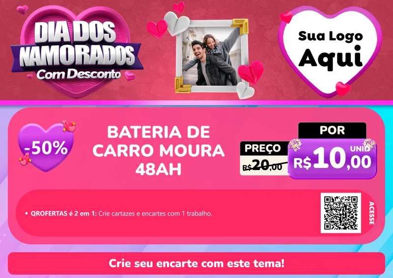 Modelo de Cartaz para Cartaz A4 Horizontal com o tema Dia Dos Namorados Com Desconto para Baterias Elétricas