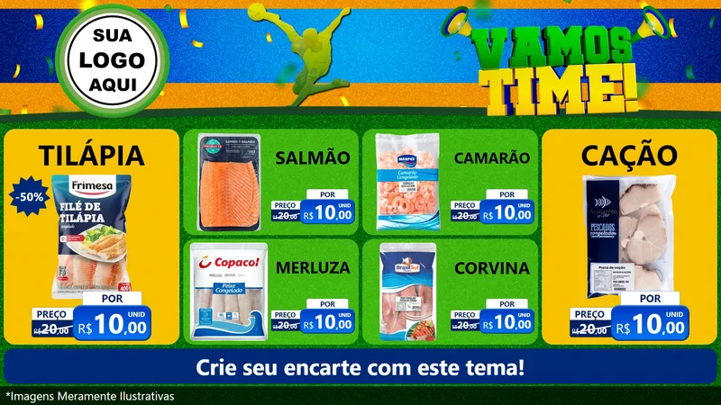 Modelo de TV para TV Horizontal com o tema Vamos Time! para Peixaria