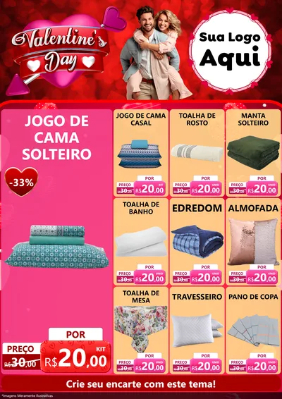 Modelo de Encarte para Encarte A4 Vertical com o tema Valentine's Day para Cama, Mesa e Banho