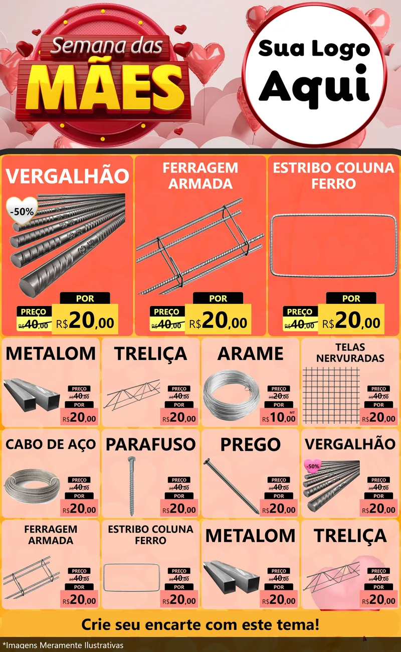 Modelo de Encarte para Encarte Grande com o tema Semana das Mães para Ferragens
