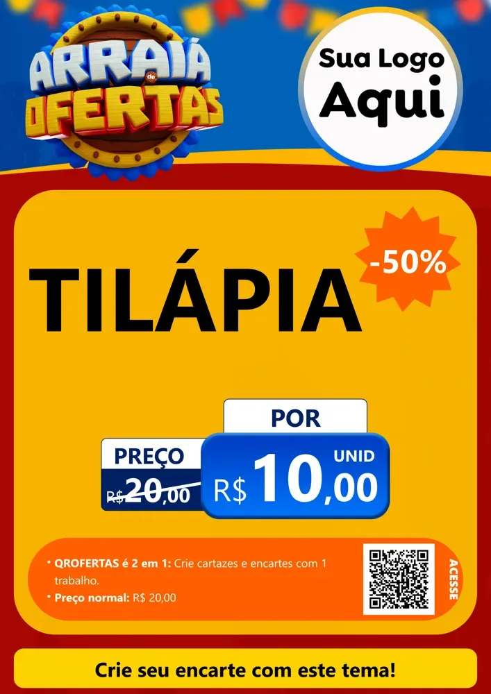 Modelo de Cartaz para Cartaz A4 Vertical com o tema Arraiá de Ofertas - Junina para Peixaria