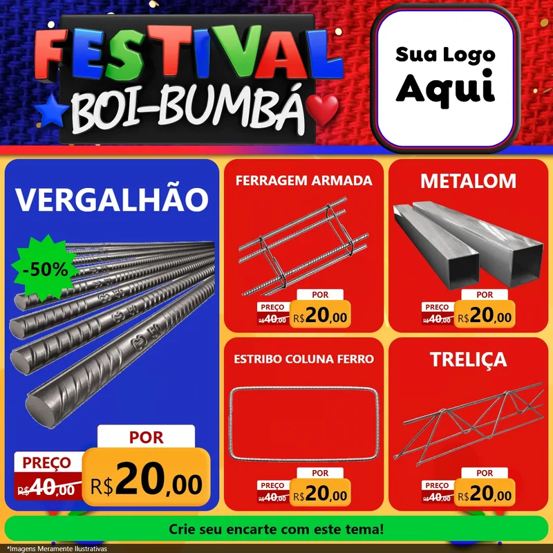 Modelo de Rede Social para Feed Facebook com o tema Festival Boi-Bumbá para Ferragens