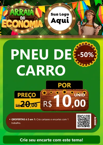 Modelo de Cartaz para Cartaz A4 Vertical com o tema Arraiá de Economia para Auto peças