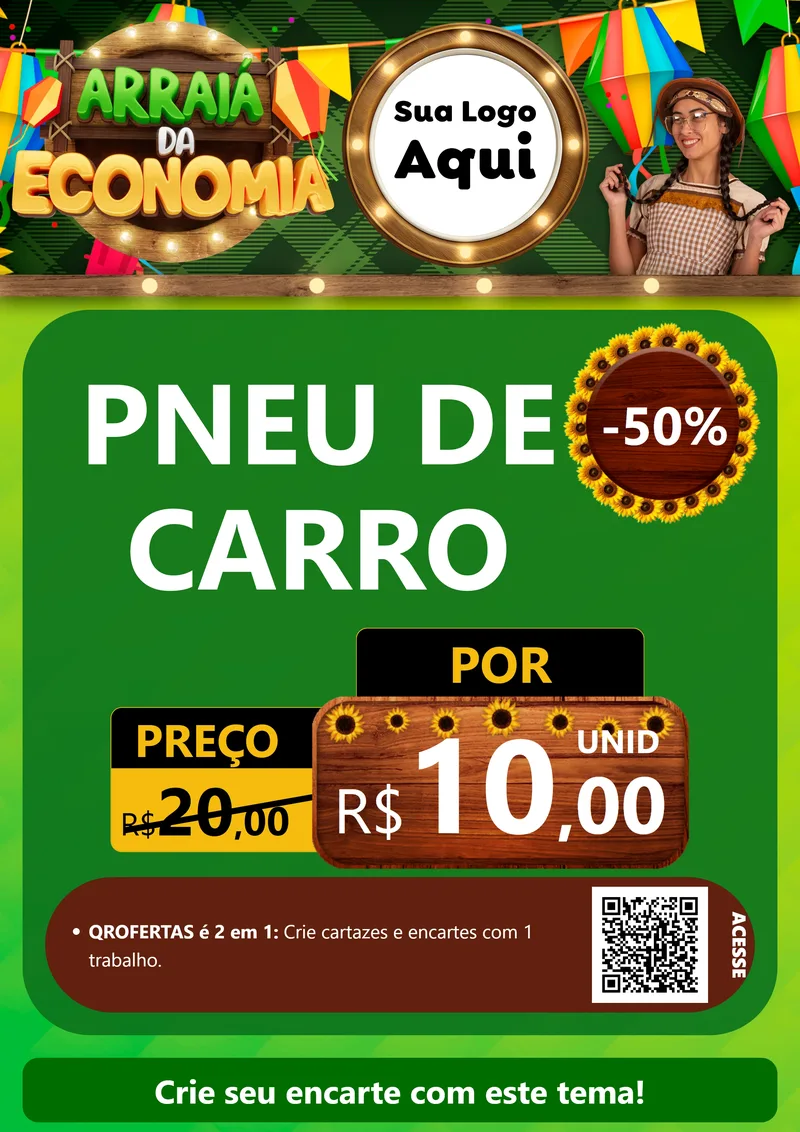 Modelo de Cartaz para Cartaz A4 Vertical com o tema Arraiá de Economia para Auto peças