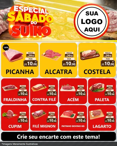 Modelo de Rede Social para Feed Instagram com o tema Especial Sábado do Suíno para Açougue