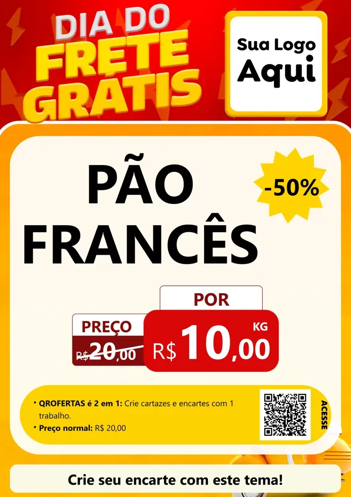 Modelo de Cartaz para Cartaz A4 Vertical com o tema Dia do Frete Grátis para Padaria