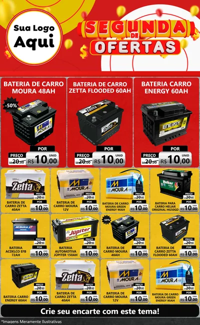 Modelo de Encarte para Encarte Grande com o tema Segunda de Ofertas para Baterias Elétricas
