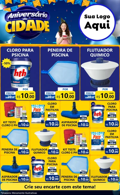 Modelo de Encarte para Encarte Grande com o tema Aniversário da Cidade para Produtos para Piscina