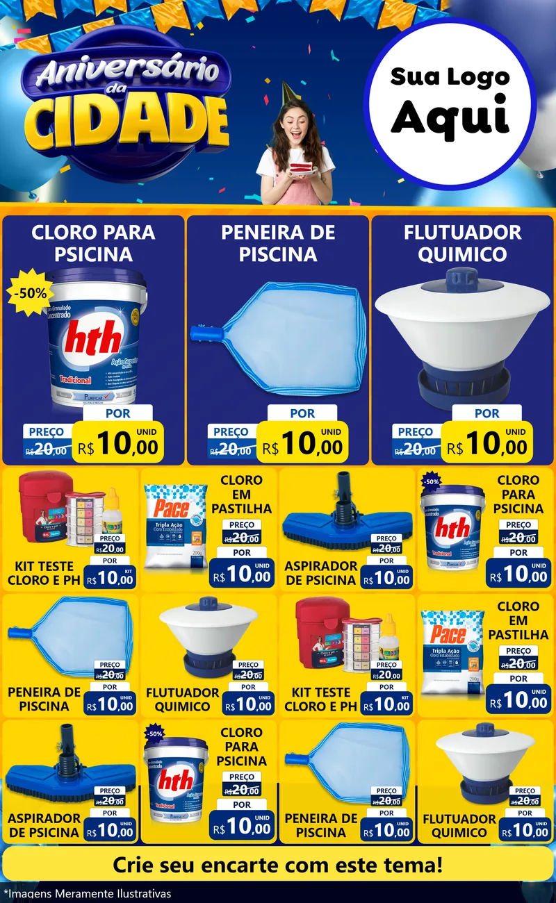 Modelo de Encarte para Encarte Grande com o tema Aniversário da Cidade para Produtos para Piscina