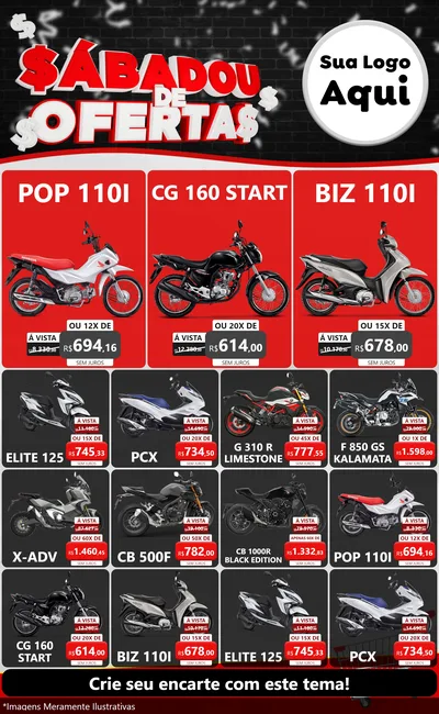 Modelo de Encarte para Encarte Grande com o tema Sabadou de Ofertas para Concessionaria de Motos