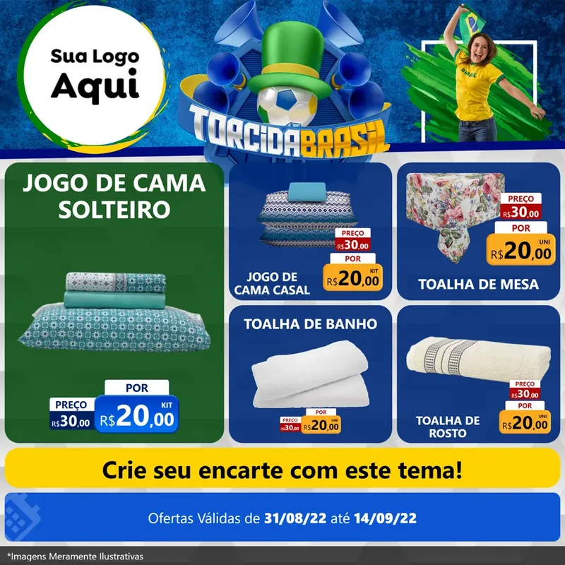 Modelo de Rede Social para Feed Facebook com o tema Torcida Brasil - Copa para Cama, Mesa e Banho