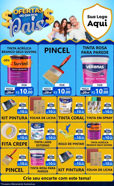 Modelo de Encarte para Encarte Grande com o tema Ofertas do Dia dos Pais para Tintas e Ferramentas