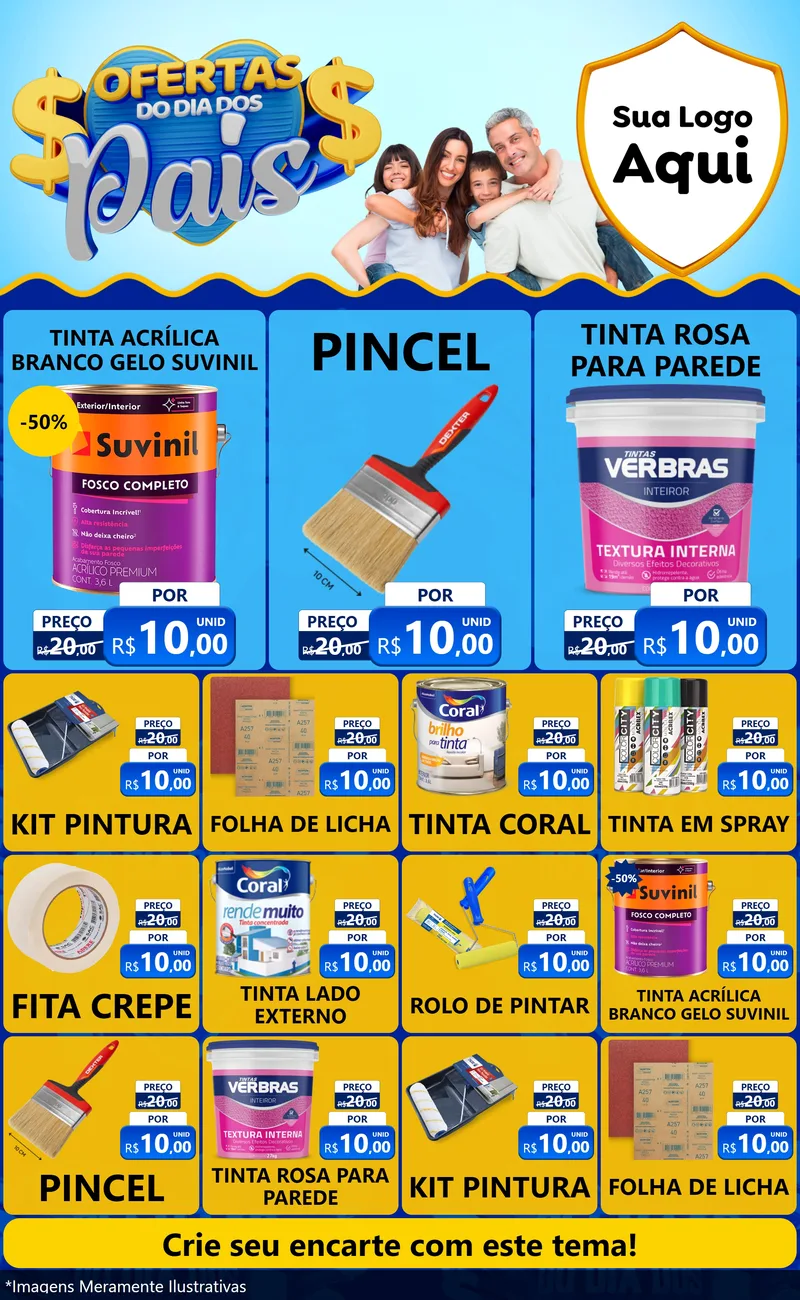 Modelo de Encarte para Encarte Grande com o tema Ofertas do Dia dos Pais para Tintas e Ferramentas