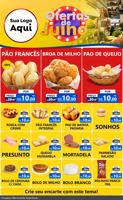 Modelo de Encarte para Encarte Grande com o tema Ofertas de Julho para Padaria