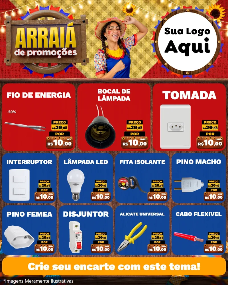 Modelo de Rede Social para Feed Instagram com o tema Arraiá de Promoções para Materiais Elétricos