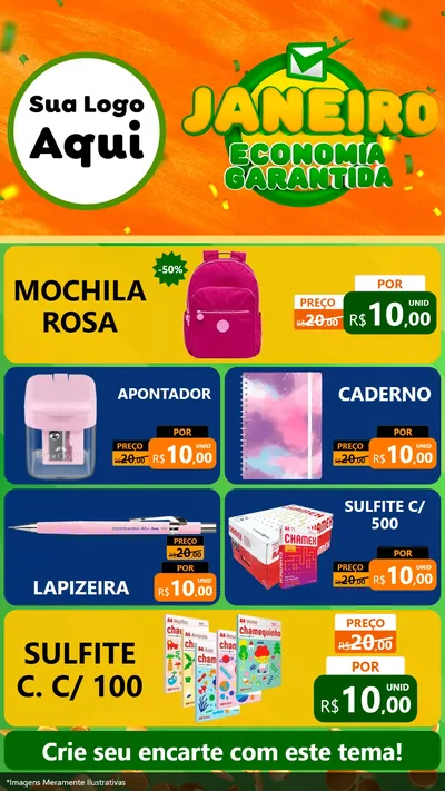 Modelo de TV para TV Vertical com o tema Janeiro - Economia Garantida para Papelaria