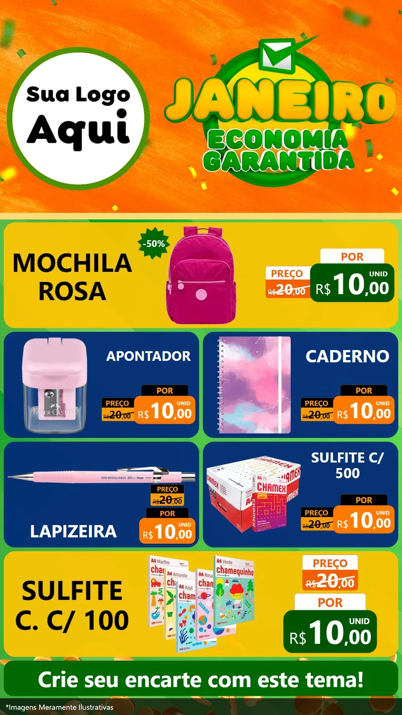 Modelo de TV para TV Vertical com o tema Janeiro - Economia Garantida para Papelaria