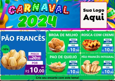 Modelo de Encarte para Encarte A4 Horizontal com o tema Carnaval 2027 para Padaria