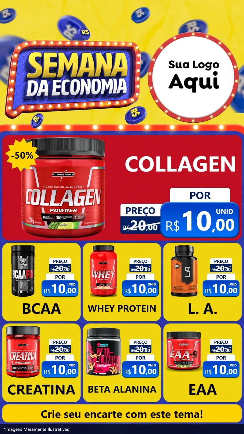 Modelo de Rede Social para Stories com o tema Semana da Economia para Suplementos alimentares