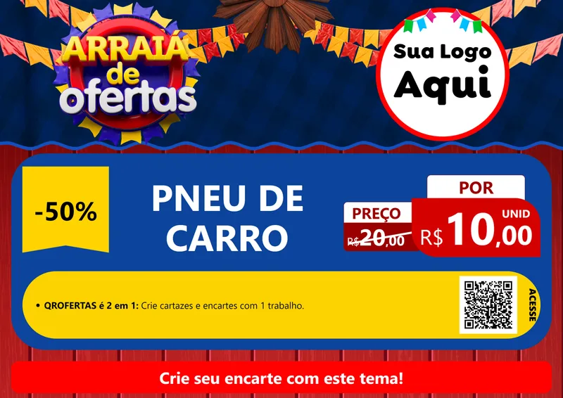 Modelo de Cartaz para Cartaz A4 Horizontal com o tema Arraiá de Ofertas para Auto peças