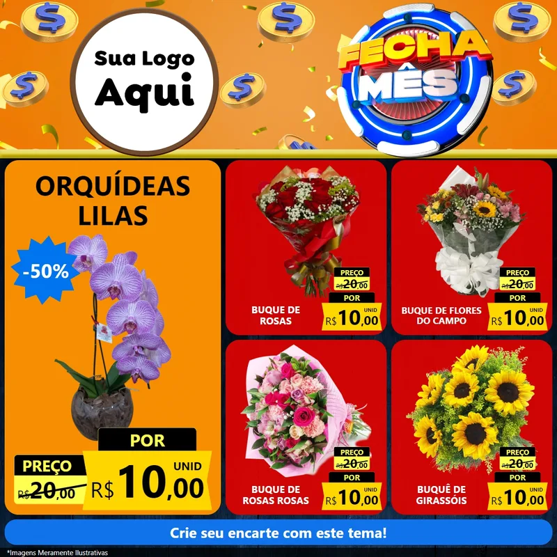 Modelo de Rede Social para Feed Facebook com o tema Fecha Mês para Floricultura e jardim