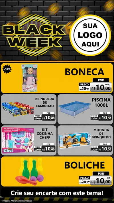 Modelo de TV para TV Vertical com o tema Black Week para Brinquedos
