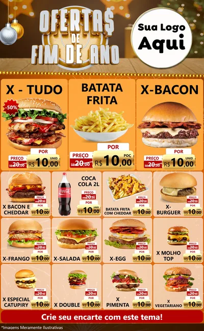 Modelo de Encarte para Encarte Grande com o tema Ofertas de Fim de Ano para Hamburgueria