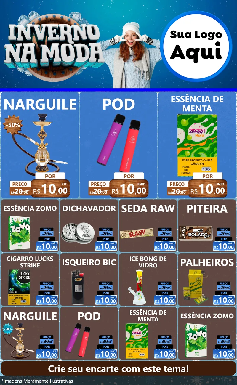 Modelo de Encarte para Encarte Grande com o tema Inverno na Moda para Tabacaria