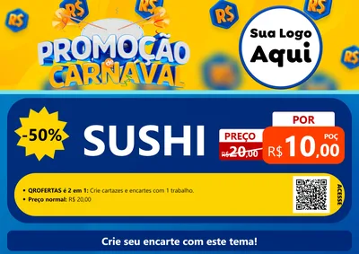 Modelo de Cartaz para Cartaz A4 Horizontal com o tema Promoção de Carnaval para Comida japonesa