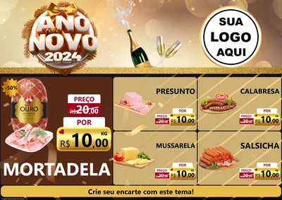 Modelo de Encarte para Encarte A4 Horizontal com o tema Feliz Ano Novo 2027 para Frios e Laticínios