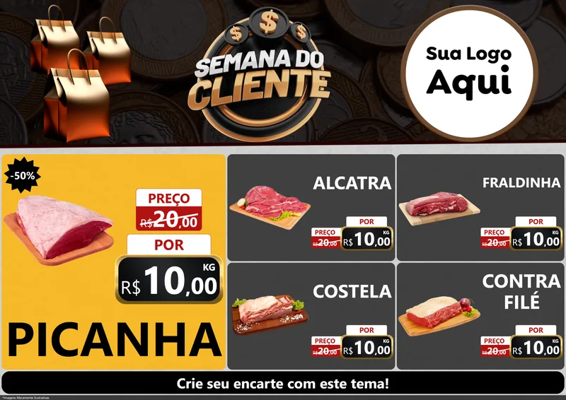Modelo de Encarte para Encarte A4 Horizontal com o tema Semana do Cliente para Açougue