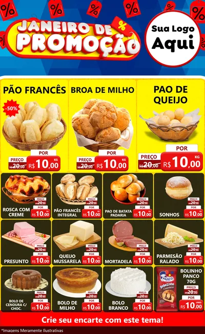 Modelo de Encarte para Encarte Grande com o tema Janeiro de Promoção para Padaria